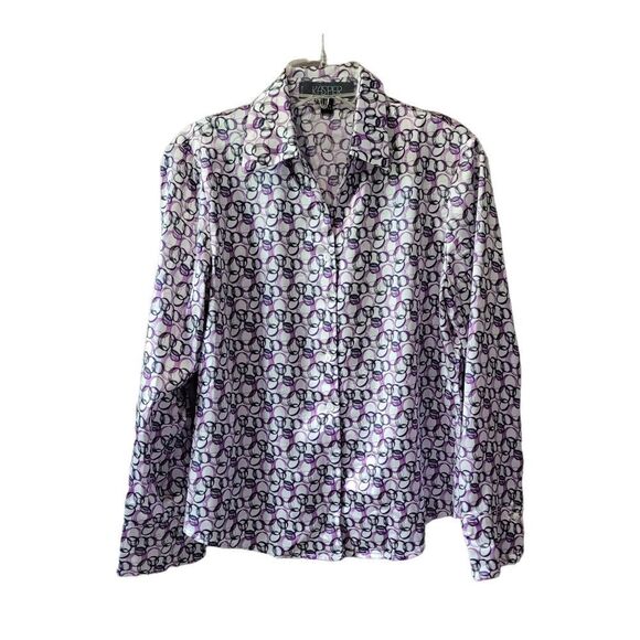 Retro print button down blouse - Picture 1 of 6